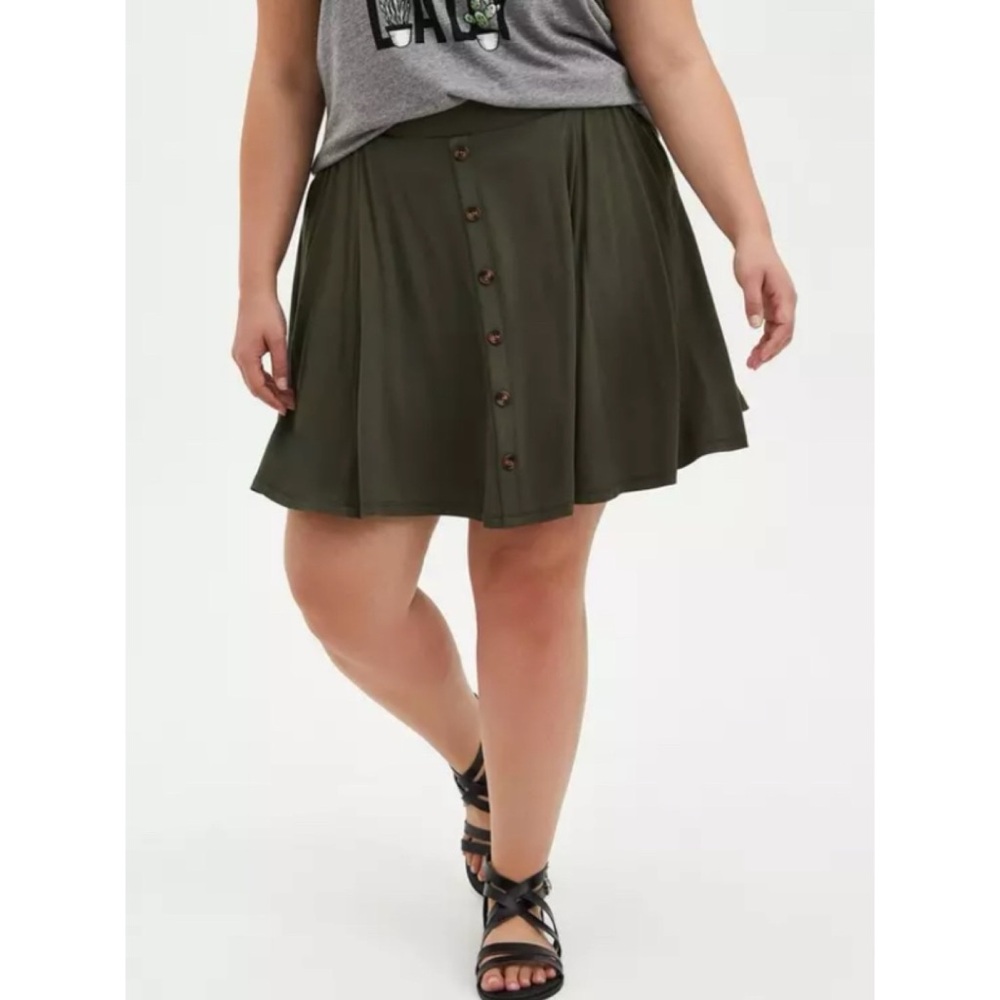 🆕 Mini Super Soft Button-Up Skirt 1 1X 14 16 Olive Green NWT Torrid New!